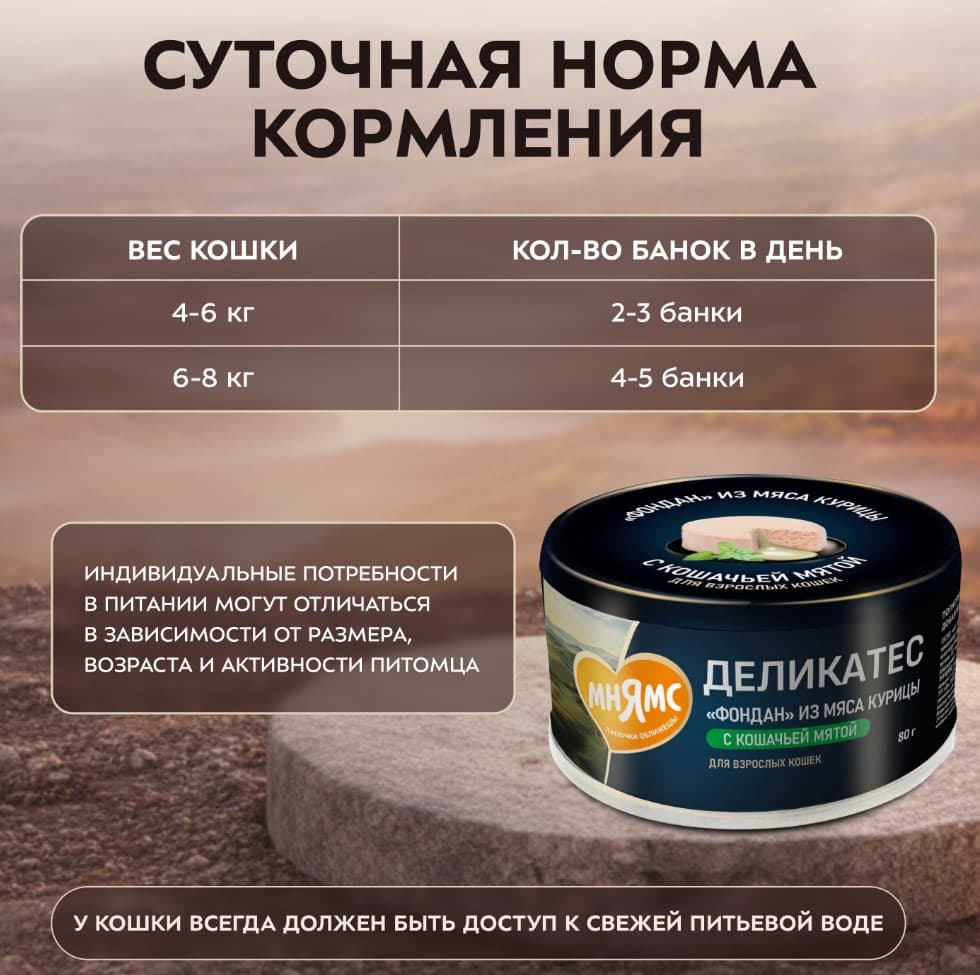 Влажный корм для кошек Мнямс Деликатес Фондан Adult Cat (курица, кошачья мята)