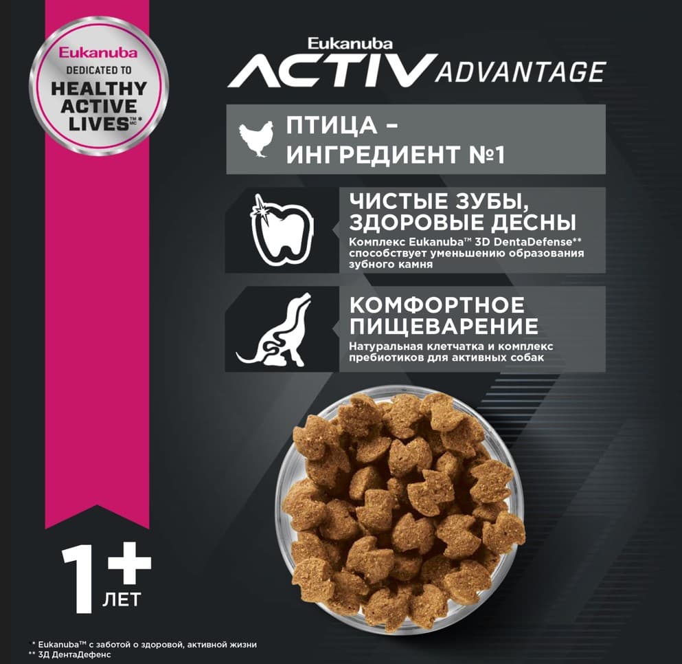 Пища для собак средних породСухой корм для собак Eukanuba Adult Medium Breed (птица)