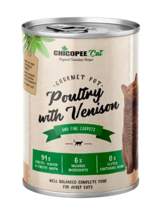 Влажный рацион для кошек Chicopee Gourmet Adult Cat (домашняя птица, оленина)