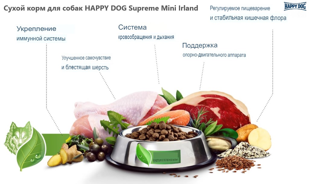 Каталог Сухой корм для собак HAPPY DOG Supreme Mini Irland для собак