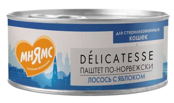Влажный корм Мнямс Лосось с яблоком для стерилизованных кошек "Паштет по-норвежски"