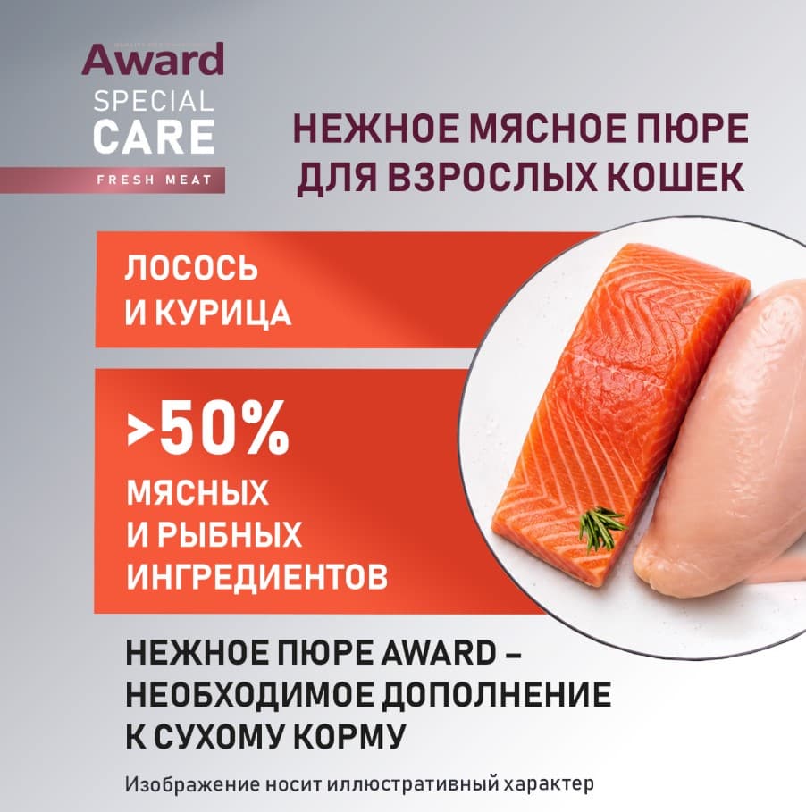 Влажный дополнительный корм для кошек AWARD SPECIAL CARE Sensitive Skin&Coat курица, лосось