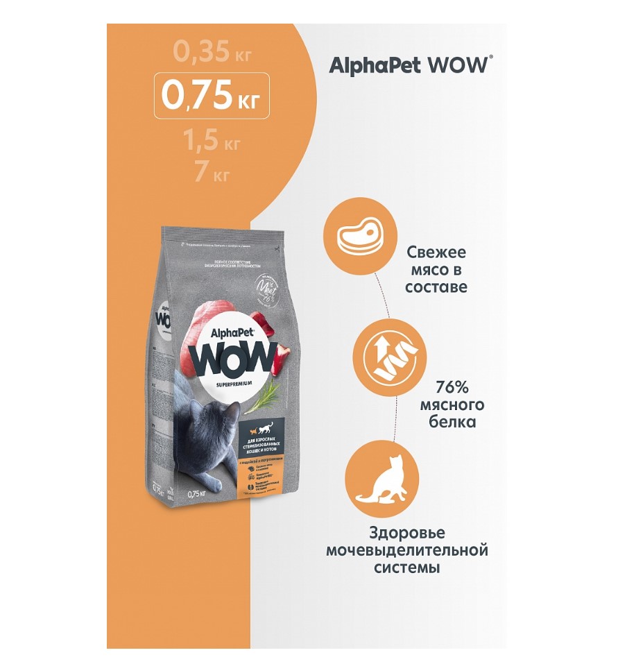 Сухой корм для кошек AlphaPet WOW Sterilised Adult Cat (индейка с потрошками)