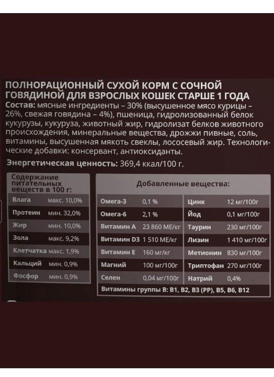 Мираторг Сухой корм для кошек с сочной говядиной Meat