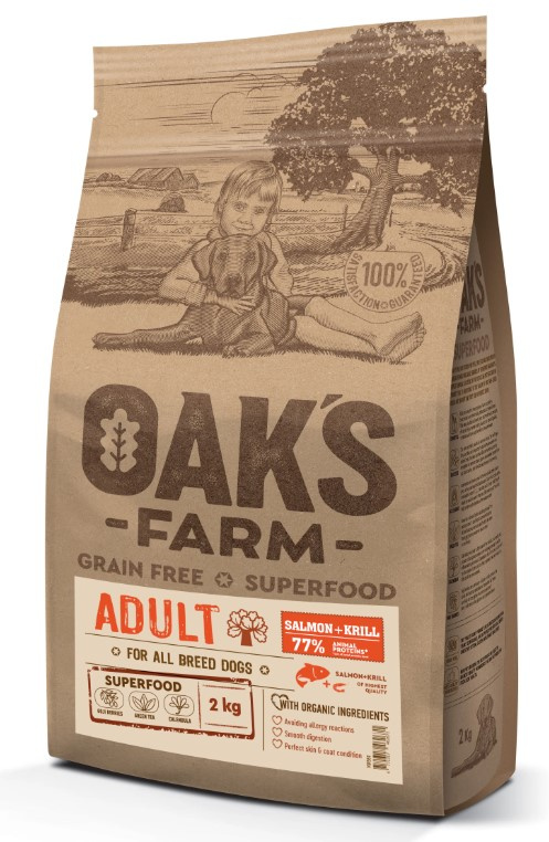 Сухой корм для собак OAK'S FARM Grain Free Adult All Breed Dogs (лосось, криль)
