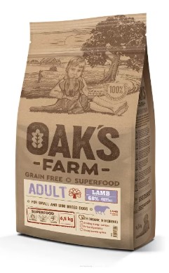 Каталог Сухой корм для собак мелких пород OAK'S FARM Grain Free Junior Small and Mini Breed Dogs (ягненок) для собак