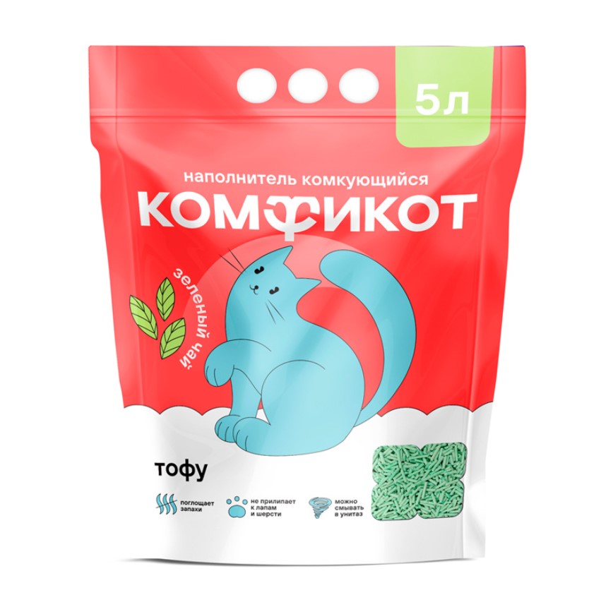 Комфикот Наполнитель комкующийся тофу, зеленый чай