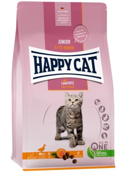 Сухой корм для кошек Happy Cat Junior LandEnte (утка) сбалансированный корм для молодого кота 