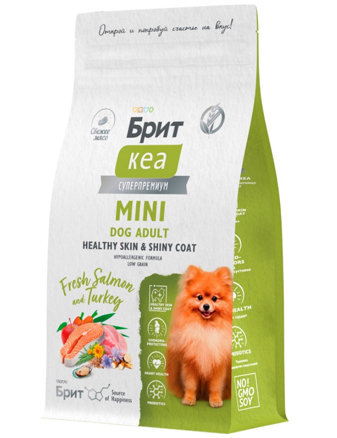 Каталог Сухой корм для взрослых cобак миниатюрных пород Брит Кеа Healthy Skin&Shiny Coat (лосось,индейка) для собак
