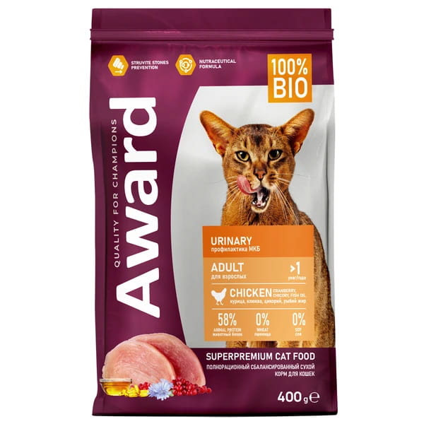Рацион для кошек Сухой корм для кошек Award Cat Urinary (курица)