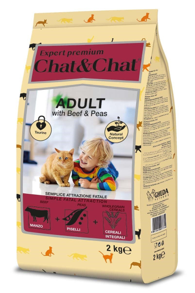 Еда для кота Сухой корм для кошек Chat&Chat Expert (говядина, горох)