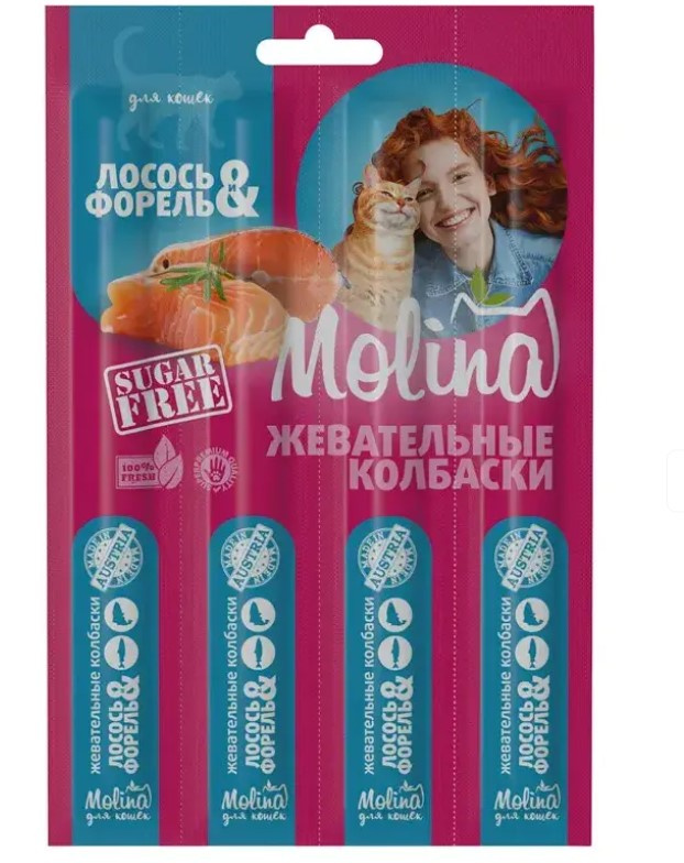 Molina Жевательные колбаски для кошек (лосось и форель)