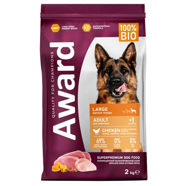 Питание для крупных пород собак Award Adult Large Dog (курица, индейка)