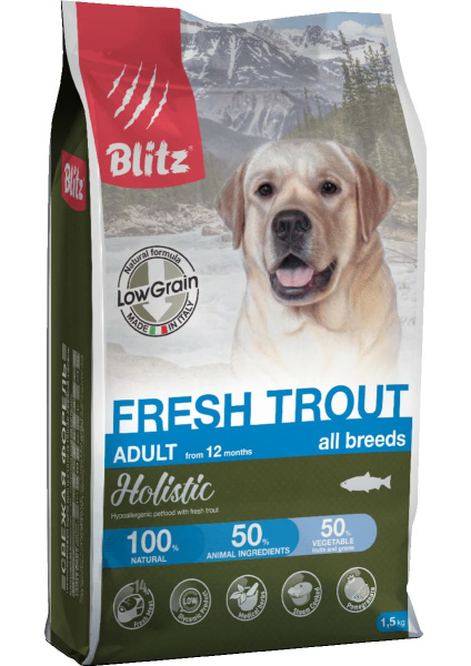 Каталог Сухой корм для собак Blitz Holistic Adult Dog All Breeds (форель) для собак