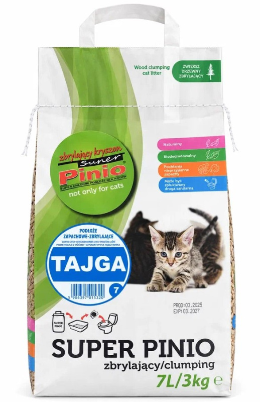 Наполнитель для кошачьего туалета древесный комкующийся Super Pinio Kruszon, таежный лес