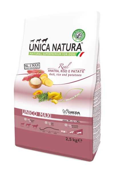 Питание для собак Сухой корм для собак Unica Natura Unico Maxi (Утка, рис и картофель)