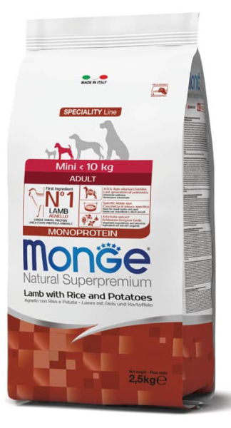 Каталог Сухой корм для собак Monge Dog Monoprotein Adult Mini (ягненок, рис) для собак