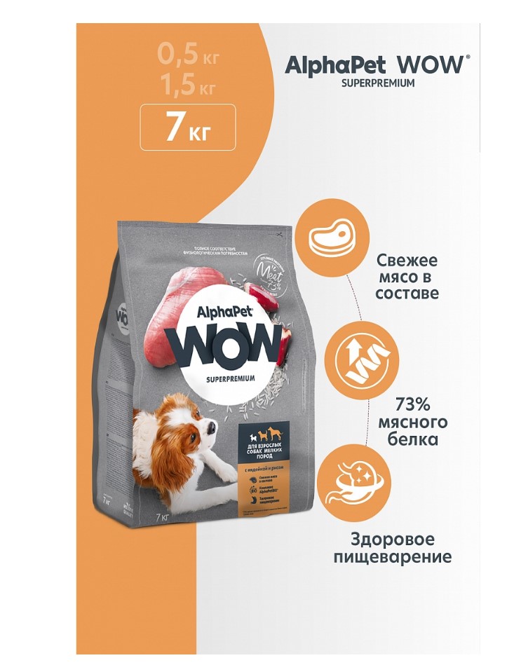 Сухой корм для собак мелких пород AlphaPet WOW Adult Dog Small (индейка, рис)