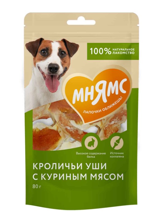 Лакомство Мнямс для собак кроличьи уши с куриным мясом