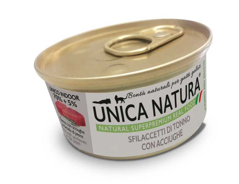 Консервы для кошек Unica Natura UNICO INDOOR Тунец с анчоусом