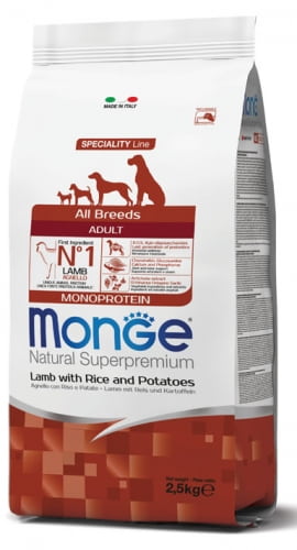 Каталог Сухой корм для собак Monge Dog Monoprotein Adult All Breeds (ягненок, рис, картофель) для собак