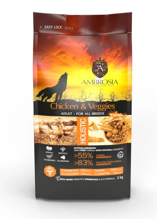 Каталог Сухой корм для собак Ambrosia GF Dog Adult All Breed Chicken & Veggies (курица, овощи) для собак