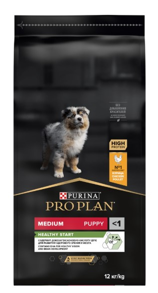 Каталог Сухой корм для щенков средних пород Pro Plan HEALTHY START Medium Puppy (курица) для собак