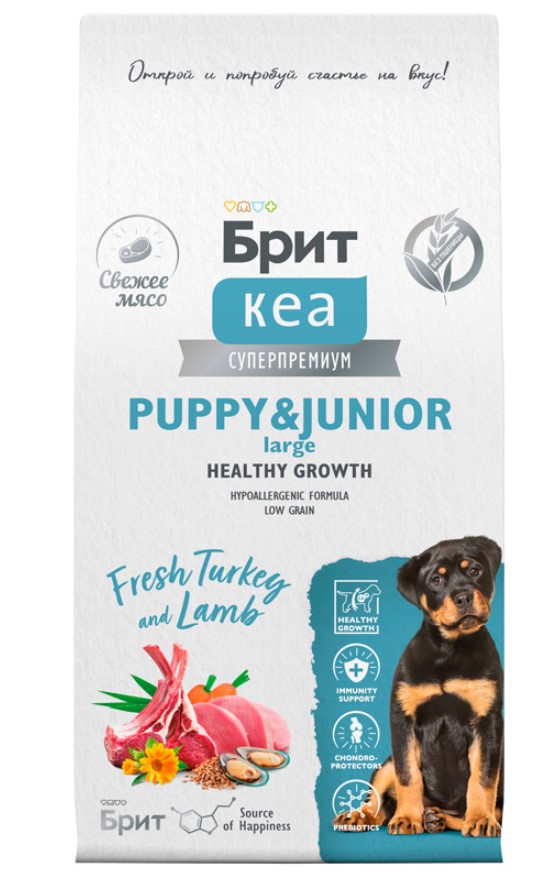 Каталог Сухой корм для щенков Брит Кеа Dog Puppy&Junior L Healthy Growth (индейка, ягненок) для собак