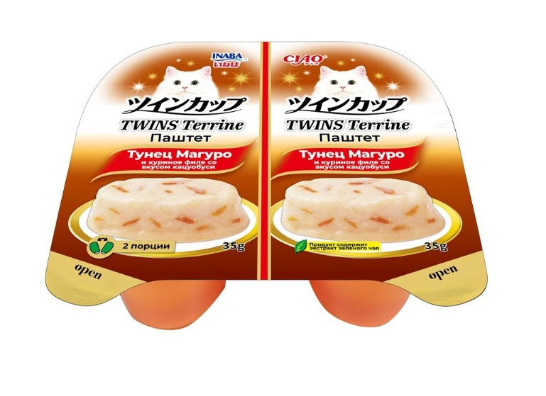 Влажный корм для кошек Inaba Ciao Twins Terrine (Тунец Магуро, куриное филе, кацуобуси)