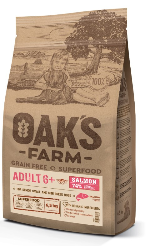 Каталог Сухой корм для зрелых собак OAK'S FARM Grain Free Adult 6+ Small and Mini Breed Dogs (лосось) для собак