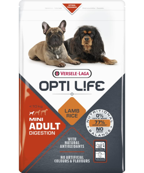 Каталог Сухой корм для собак Opti Life Adult Digestion Mini (лосось, рис) для собак
