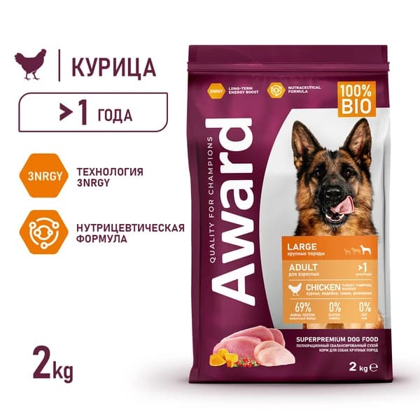 Питание для крупных пород собак Award Adult Large Dog (курица, индейка)