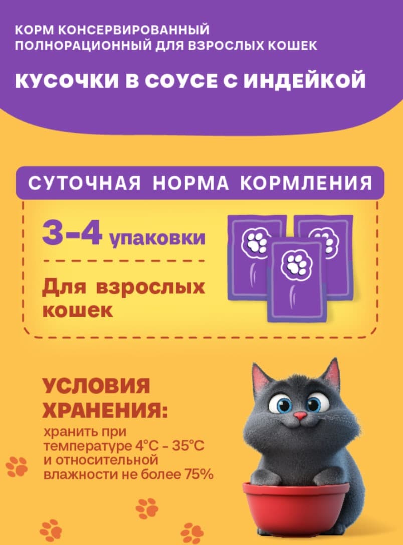 Влажный корм для кошек Хаппи Лаппи Adult Cat (индейка)