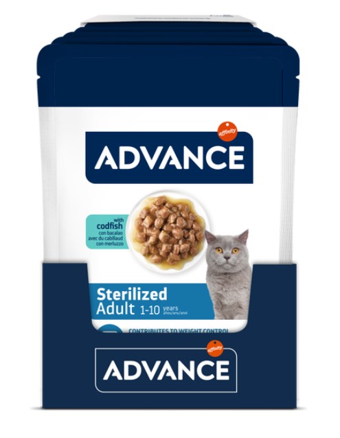 Влажный корм для кошек Advance Sterilized Cat кусочки трески в соусе