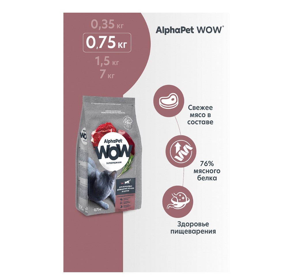 Сухой корм для кошек AlphaPet WOW Adult Cat (говядина, печень)