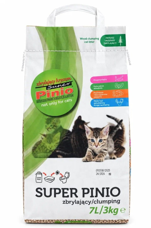 Наполнитель для кошачьего туалета древесный комкующийся Super Pinio Kruszon, натуральный