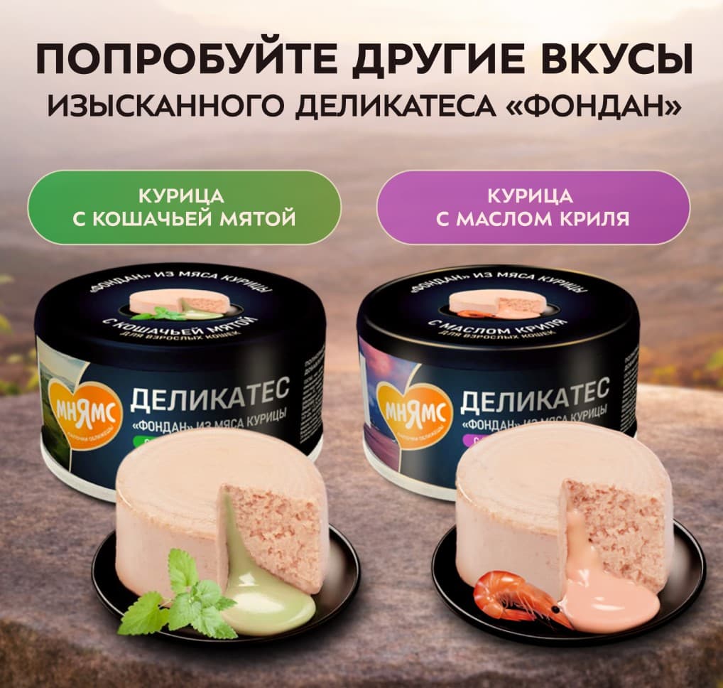 Влажный корм для кошек Мнямс Деликатес Фондан Adult Cat (курица, масло криля)