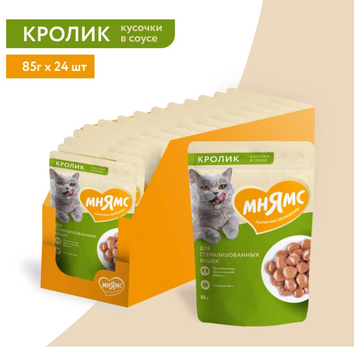 Влажный корм Мнямс Кусочки в соусе с кроликом для стерилизованных кошек