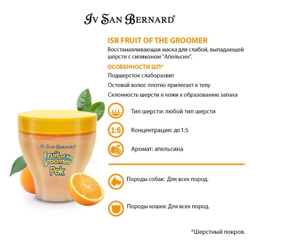 ISB Fruit of the Groomer Orange Восстанавливающая маска для слабой выпадающей шерсти