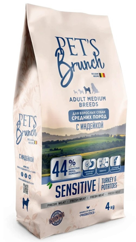 Каталог Сухой корм для собак средних пород Pet's Brunch Adult Medium Breeds (индейка, картофель) для собак