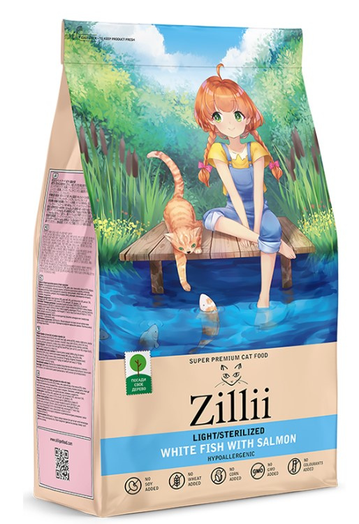Сухой корм для кошек ZILLII Light & Sterilized Adult Cat (белая рыба, лосось)