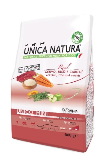Рацион для собак Сухой корм для собак Unica Natura Unico Mini (Оленина, рис, морковь)