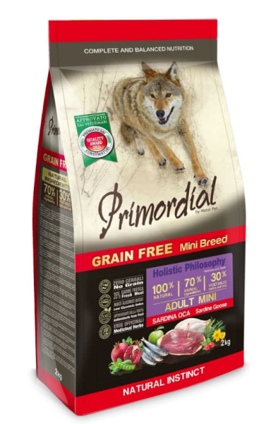 Каталог Сухой корм для собак Primordial Dog Adult Mini (сардина, гусь) для собак