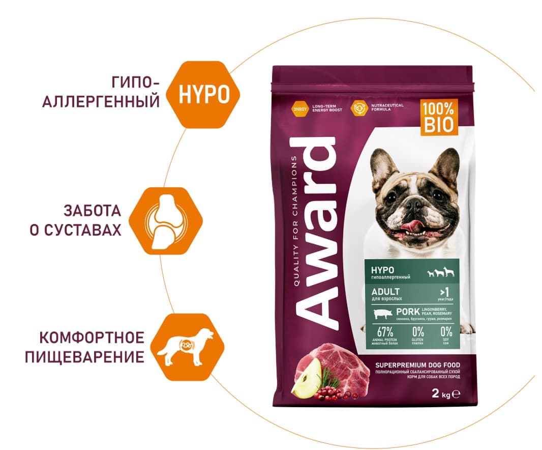 Каталог Сухой корм для собак Award Hypo Adult Dog (свинина) для собак