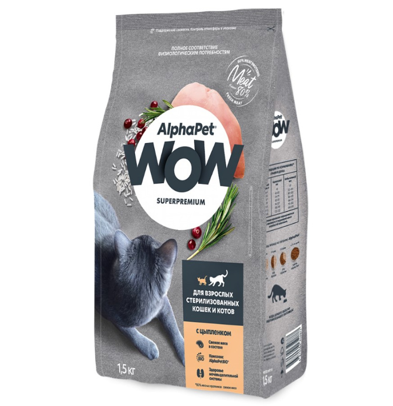 Сухой корм для кошек AlphaPet WOW Sterilised Adult Cat (цыпленок)