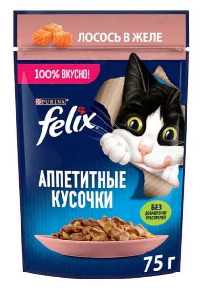 Влажный корм для кошек Felix Аппетитные кусочки (лосось в желе)