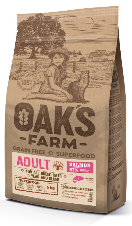 Сухой корм для кошек OAK'S FARM Grain Free Adult Cat (лосось)