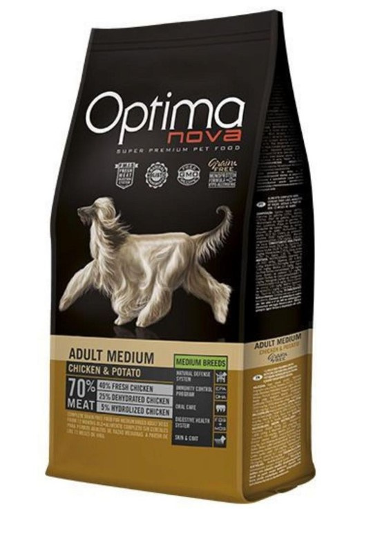 Каталог Сухой корм для собак средних пород Optima Nova Adult Medium (курица, картофель) для собак