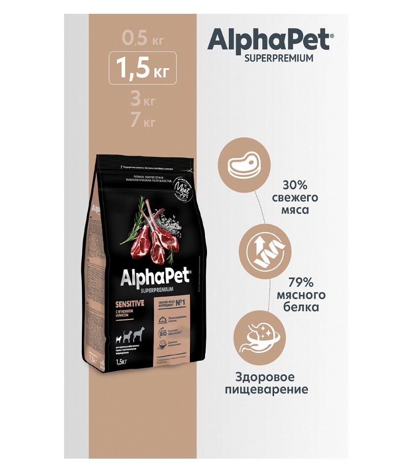 Сухой корм для собак мелких пород AlphaPet Superpremium Adult Dog Small (ягненок, рис)