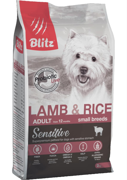 Каталог Сухой корм для собак Blitz Sensitive Adult Dog Small Breeds (ягненок, рис) для собак